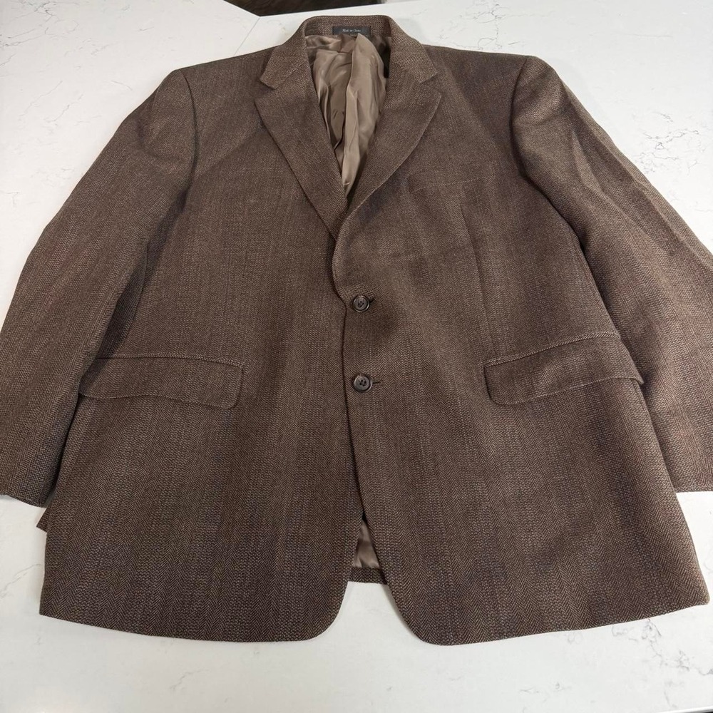 Lauren Ralph Lauren Men's Sport Coat 48R Brown Herringbone 100% Wool Blazer